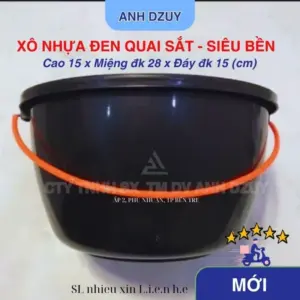 Xô Nhựa Đen 8L Quai Sắt Chắc Chắn -Chống Va Đập Đa Dụng Xách Hồ Xây Dựng Đựng Nước Trộn Mồi Câu Cá