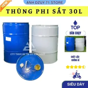 Thùng phi sắt 30L sạch đựng nước chậu trồng cây có quai xách chắc chắn, thép không rỉ nặng 4kg