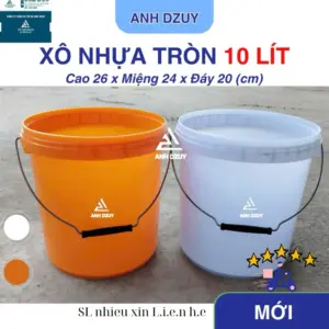 Xô nhựa tròn 10L màu vàng và trắng, mới 100%, không nắp