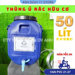 Thùng ủ rác hữu cơ 50L cũ có van xả 21 nhựa dẻo bền chắc nắp vặn chống rò rỉ, tặng keo cao su non